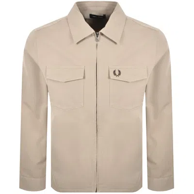 Fred Perry Twill Zip Through Overshirt Warm Oat In Nude