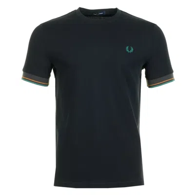 Fred Perry Twin Tipped Cuff Pique T Shirt Navy In Blue