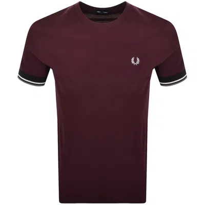 Fred Perry Twin Tipped Cuff T Shirt Burgundy