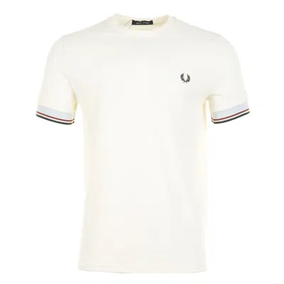 Fred Perry Twin Tipped Cuff T Shirt Ecru In White