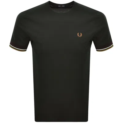 Fred Perry Twin Tipped Cuff T Shirt Green In Multi