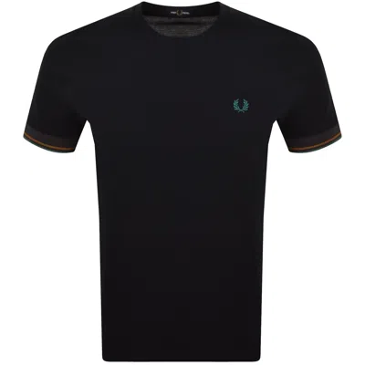 Fred Perry Twin Tipped Cuff T Shirt Navy In Black