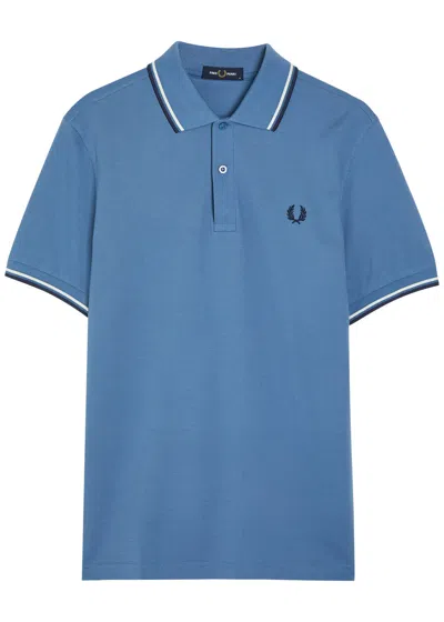 Fred Perry Twin Tipped Logo Piqué Cotton Polo Shirt In Blue