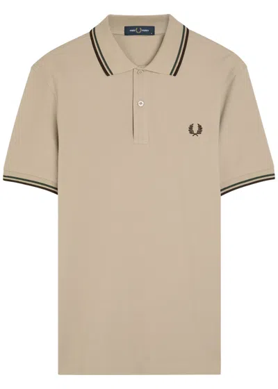 Fred Perry Twin Tipped Logo Piqué Cotton Polo Shirt In Neutral