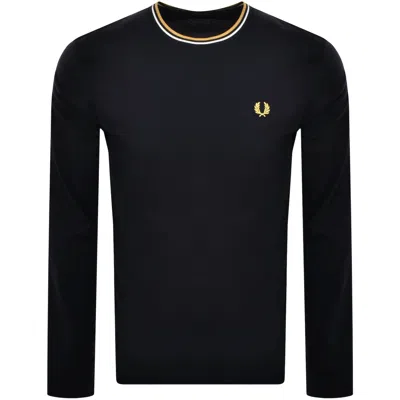 Fred Perry Twin Tipped Long Sleeved T Shirt Navy In Black