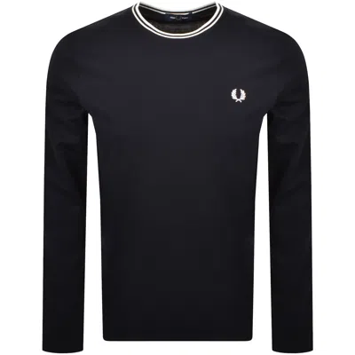 Fred Perry Twin Tipped Long Sleeved T Shirt Navy In Blue