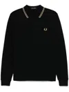 Fred Perry Authentic Long Sleeved Twin Tipped Polo Black In Black