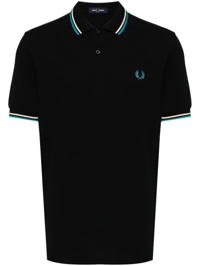 Fred Perry Logo-embroidered Cotton Polo Shirt In Schwarz
