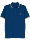 Fred Perry Cotton Pique Polo Shirt With Double Stripe In Blue