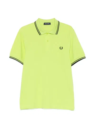 Fred Perry Cotton Polo Shirt With Contrast Tipping And Embroidered Logo In Green