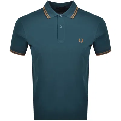 Fred Perry Twin Tipped Polo T Shirt Teal In Blue