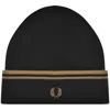 Fred Perry Twin Tipped Ribbed Beanie Hat Black In Black