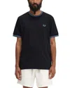 Fred Perry Twin Tipped Short Sleeve Tee In Black/light Smoke/runaway Ocean Beach