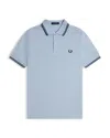 Fred Perry Polo Shirt With Ribbed Cuffs And Short Sleeves In Blue