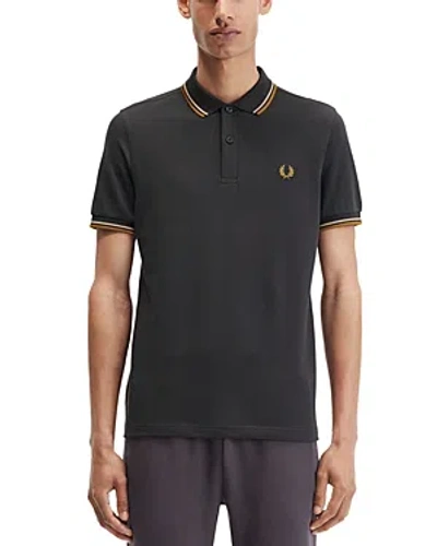 Fred Perry Twin Tipped Slim Fit Polo In Anchor Grey/warm Stone