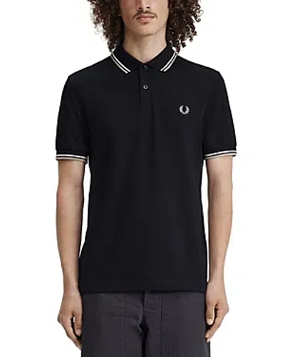 Fred Perry Twin Tipped Slim Fit Polo In Black/snow White/warm Grey