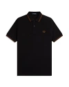 Fred Perry Twin Tipped Slim Fit Polo In Black/whisky Brown