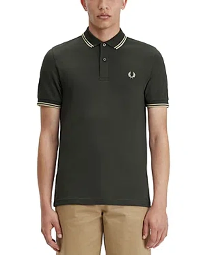 Fred Perry Twin Tipped Slim Fit Polo In Field Green/oatmeal