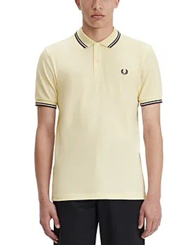 Fred Perry Twin Tipped Slim Fit Polo In Icecream/french Navy