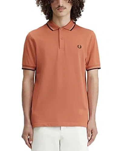 Fred Perry Twin Tipped Slim Fit Polo In Light Rust/warm Grey