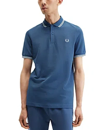 Fred Perry Twin Tipped Slim Fit Polo In Midnight/ecru/light Ice