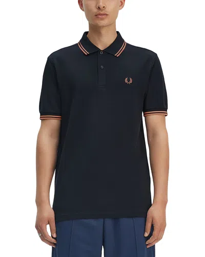 Fred Perry Twin Tipped Slim Fit Polo In Navy/cinnamon