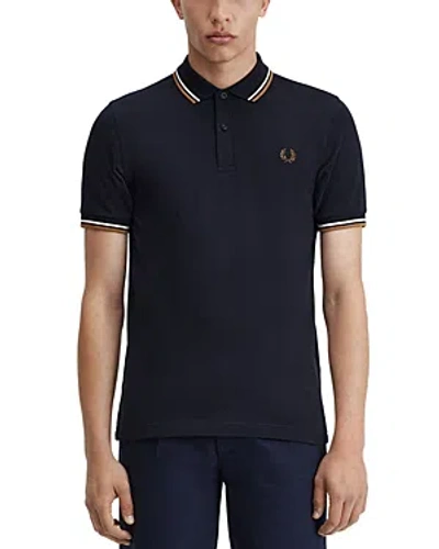 Fred Perry Twin Tipped Slim Fit Polo In Navy/snow White
