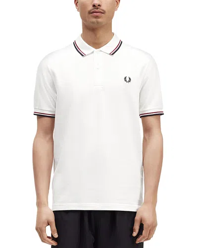 Fred Perry Twin Tipped Slim Fit Polo In Snow White/burnt Red/navy T60