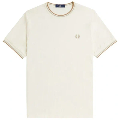 Fred Perry Mens Twin Tipped T-shirt In Ecru/honeycomb/marmalade X01