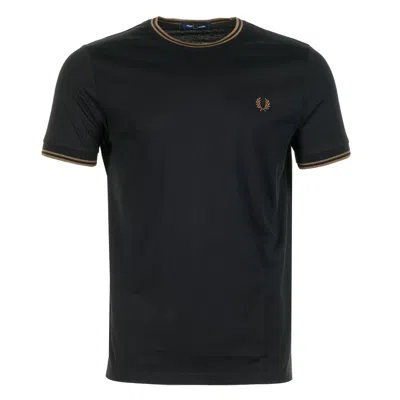 Fred Perry Twin Tipped T Shirt Black Shaded Stone