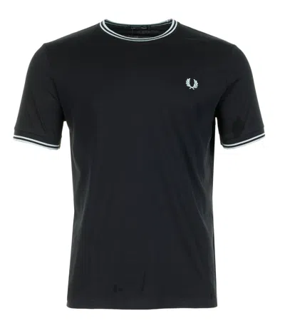 Fred Perry Twin Tipped T Shirt Black Silver Blue