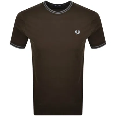 Fred Perry Twin Tipped T Shirt Brown In Black