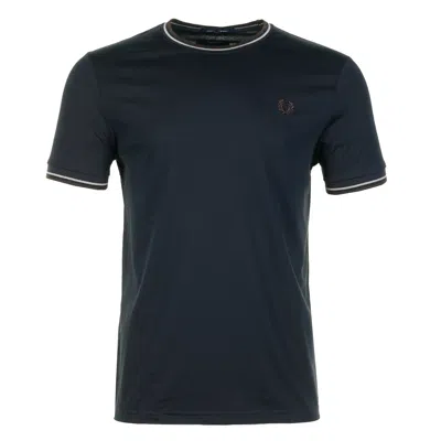 Fred Perry Twin Tipped T Shirt Court Navy Warm Oat Brown Tobacco In Blue