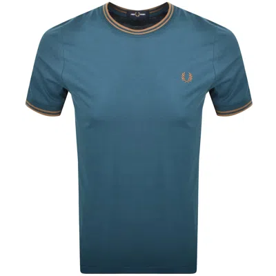 Fred Perry Twin Tipped T Shirt Dark Petrol Blue