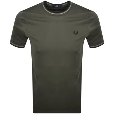 Fred Perry Twin Tipped T Shirt Field Green In Gray