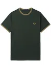 Fred Perry Stripe-trimmed Logo Cotton T-shirt In Green