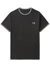 Fred Perry Logo-tape Cotton T-shirt In Grey