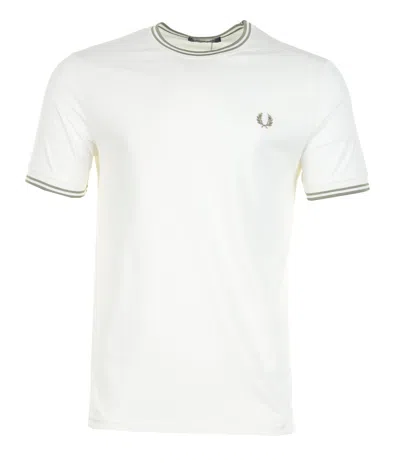 Fred Perry Twin Tipped T Shirt Light Ecru / Olive Mint