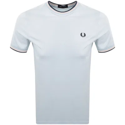 Fred Perry Twin Tipped T Shirt Light Ice Blue In White