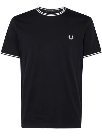 Fred Perry Twin Tipped Short Sleeve Tee In Black Fabric