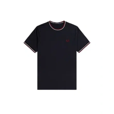 Fred Perry Twin Tipped T-shirt Navy / Snow White / Burnt Red In Blue