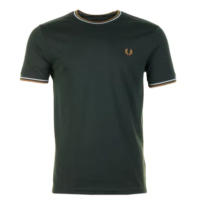 Fred Perry Twin Tipped T Shirt Night Green / Dusk Blue / Dark Caramel In Red