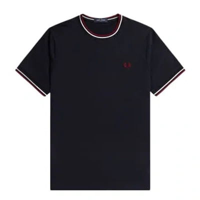 Fred Perry Twin Tipped Tee Navy, Snow White & Burnt Red In Blue