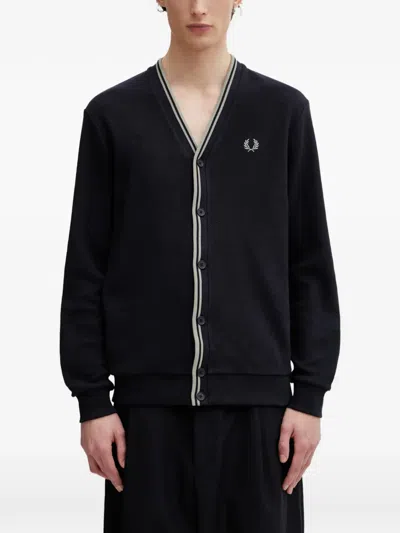 Fred Perry Twin-tipped Piqué Cardigan In Black