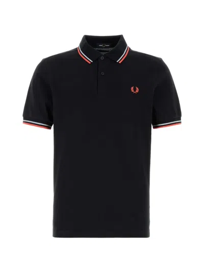 Fred Perry Piquet Polo Shirt Collar Short Sleeves In Black