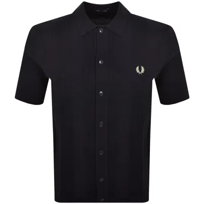 Fred Perry Vertical Stripe Knit Polo Shirt Navy In Black