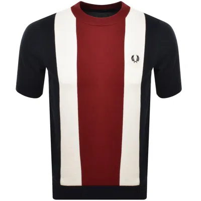Fred Perry Vertical Stripe Knit T Shirt Navy In Gold
