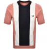 Fred Perry Vertical Stripe Knit T Shirt Pink In Pink
