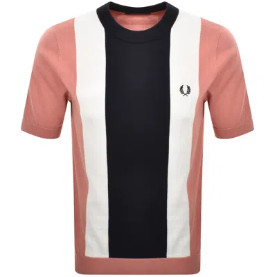 Fred Perry Vertical Stripe Knit T Shirt Pink