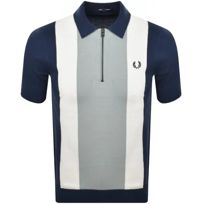 Fred Perry Vertical Stripe Zip Neck Polo Blue